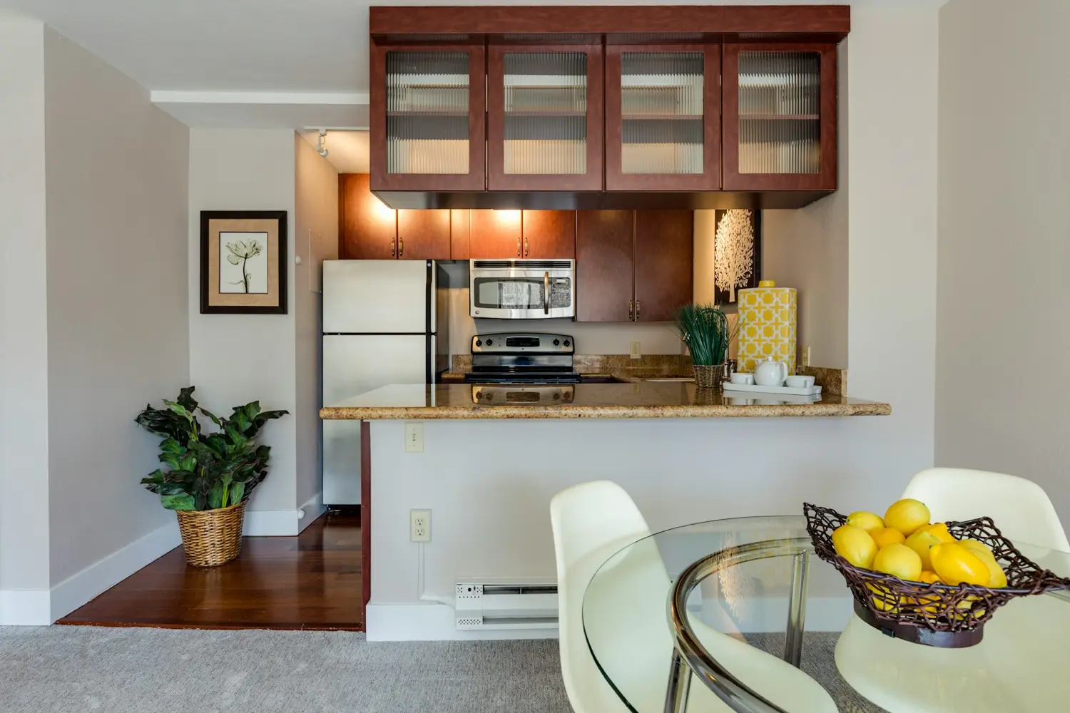 small apartment space furniture from dining room to kitchen