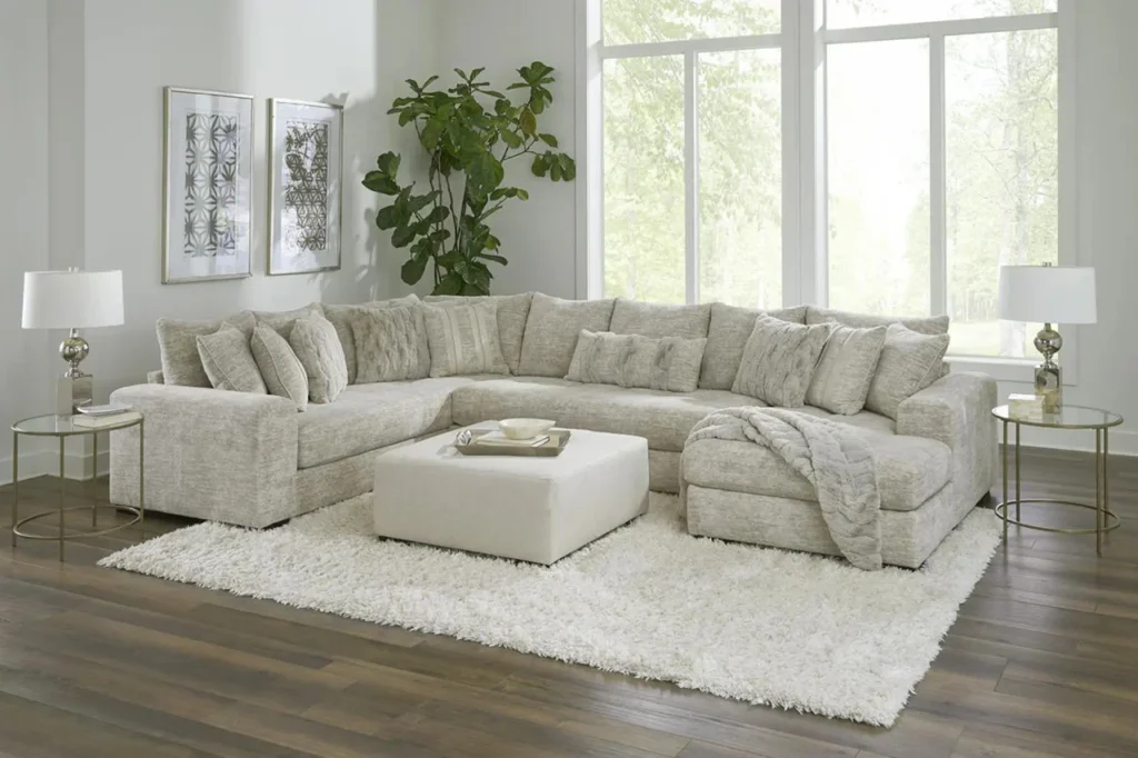 tweed large sectional sofa with chaise light gray