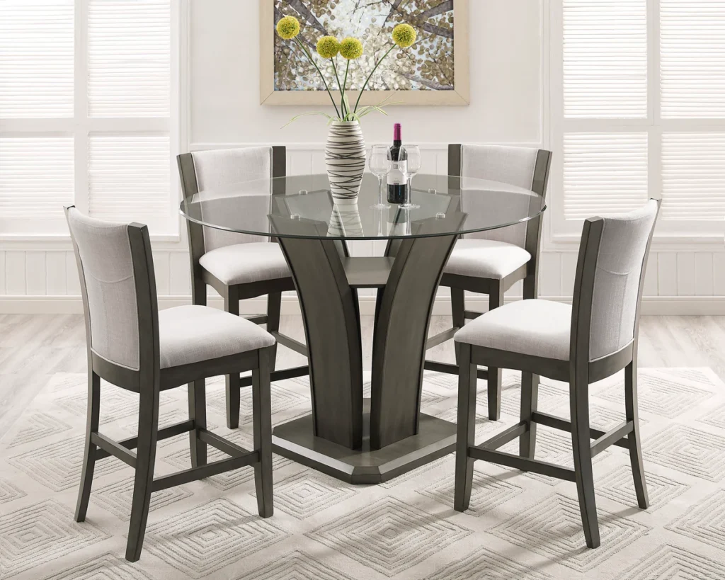 crown mark camelia gray round glass top counter height dining set
