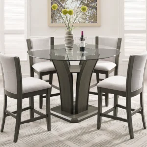 crown mark camelia gray round glass top counter height dining set