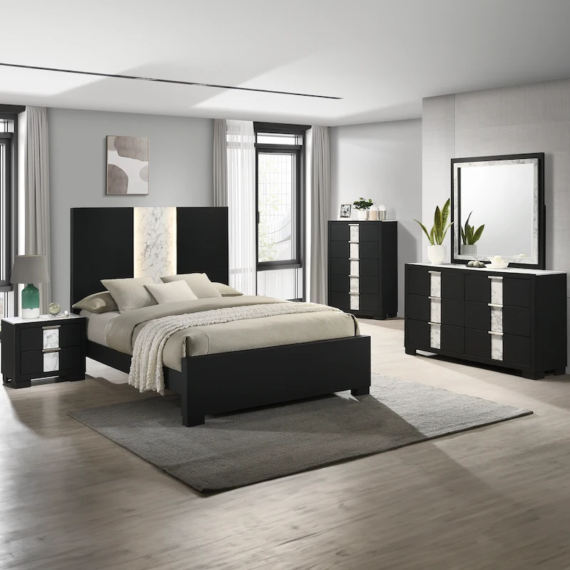 crown mark rangley black queen bed dresser and mirror square b6835