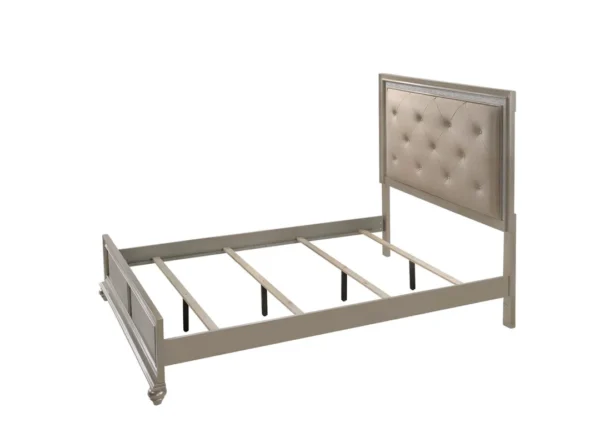 lila champagne bedroom set bed frame closeup