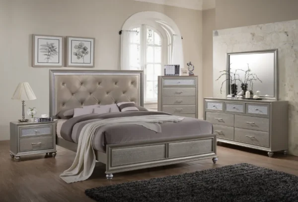 lila champagne upholstered panel bedroom set 4