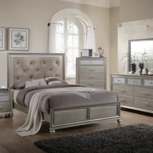 lila champagne upholstered panel bedroom set square