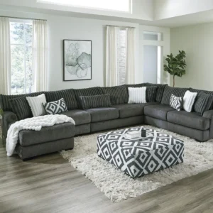 3 pc loughton gun metal chenille fabric sectional sofa with chaise