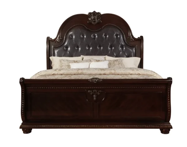 stanley cherry brown upholstered sleigh bedroom set set b1600 q hb b1600 q fb b1600 kq hbleg b1600 kq rail b1600 1 b1600 2 big ben furniture 16