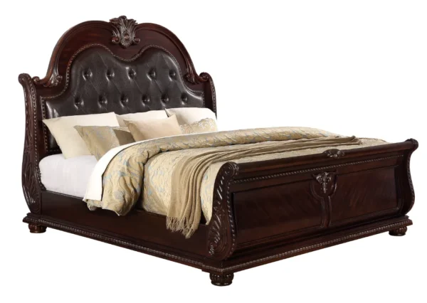 stanley cherry brown upholstered sleigh bedroom set set b1600 q hb b1600 q fb b1600 kq hbleg b1600 kq rail b1600 1 b1600 2 big ben furniture 2 2