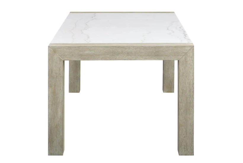 vassar natural + white marble 66" dining table with upholstered bench set for 4