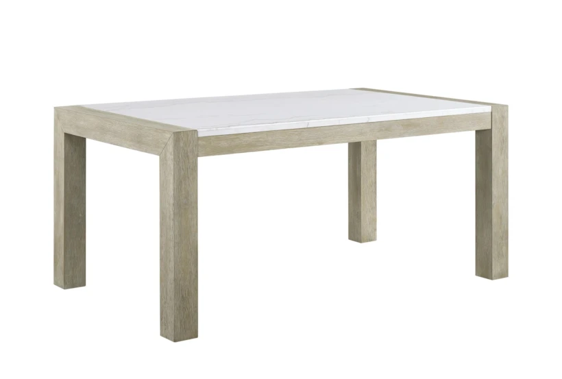 vassar natural + white marble 66" dining table with upholstered bench set for 4