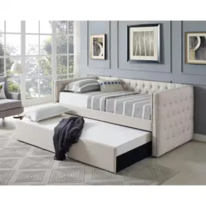 lagrange beige tufted linen twin daybed with trundle
